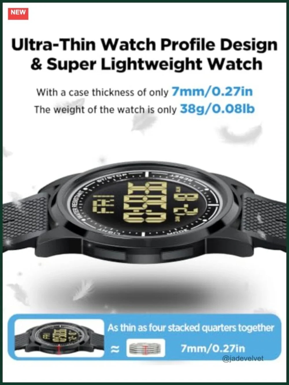 Beeasy Digital Watch 50M Waterproof Ultra-Thin Lightweight 44mm Silicone Sports